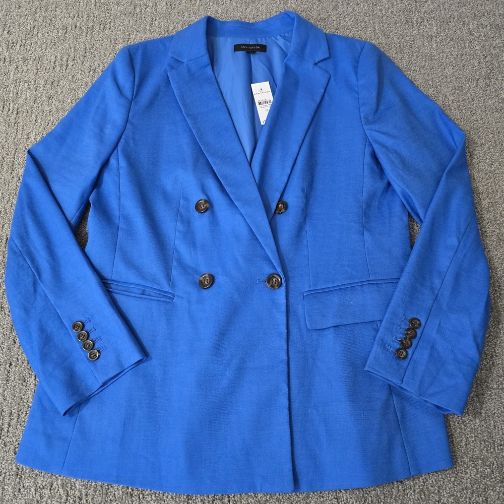 Ann Taylor NWT Linen Blend Double Breasted Blazer Cobalt Blue Size 12